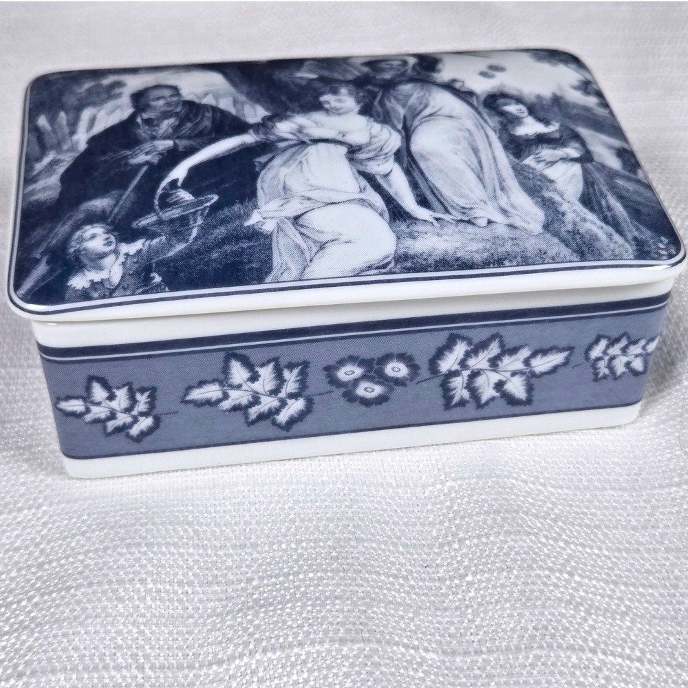 Estee Lauder Royal Chateau Porcelains Blue White Trinket Box Japan Pastoral